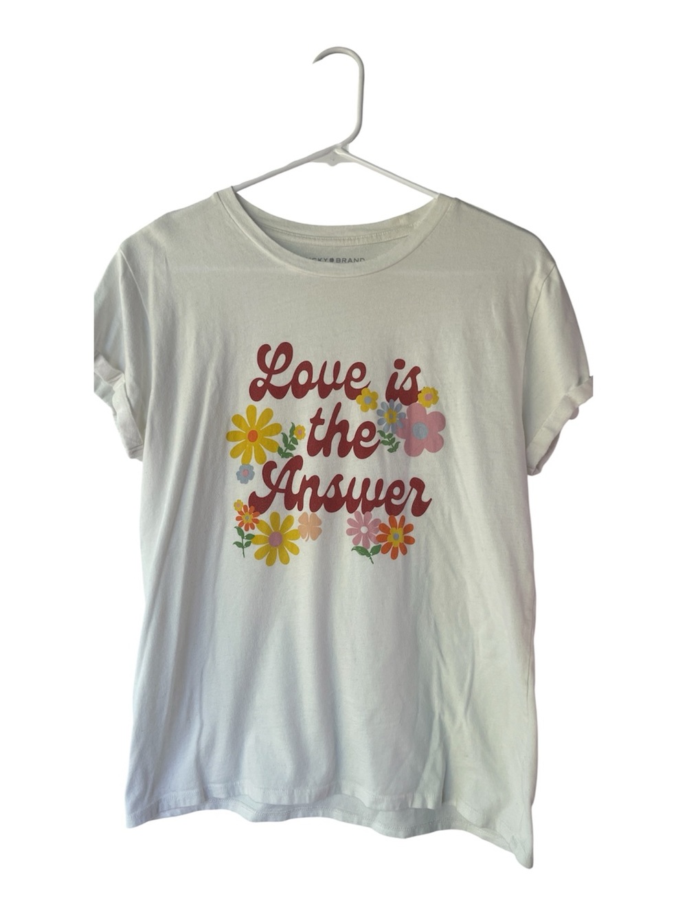 Love Is The Answer White Graphic Tee with Floral Print